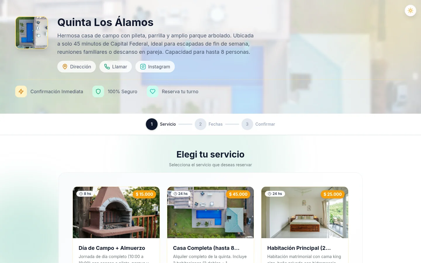 Quinta Los Álamos — calendario de reservas con disponibilidad por propiedad