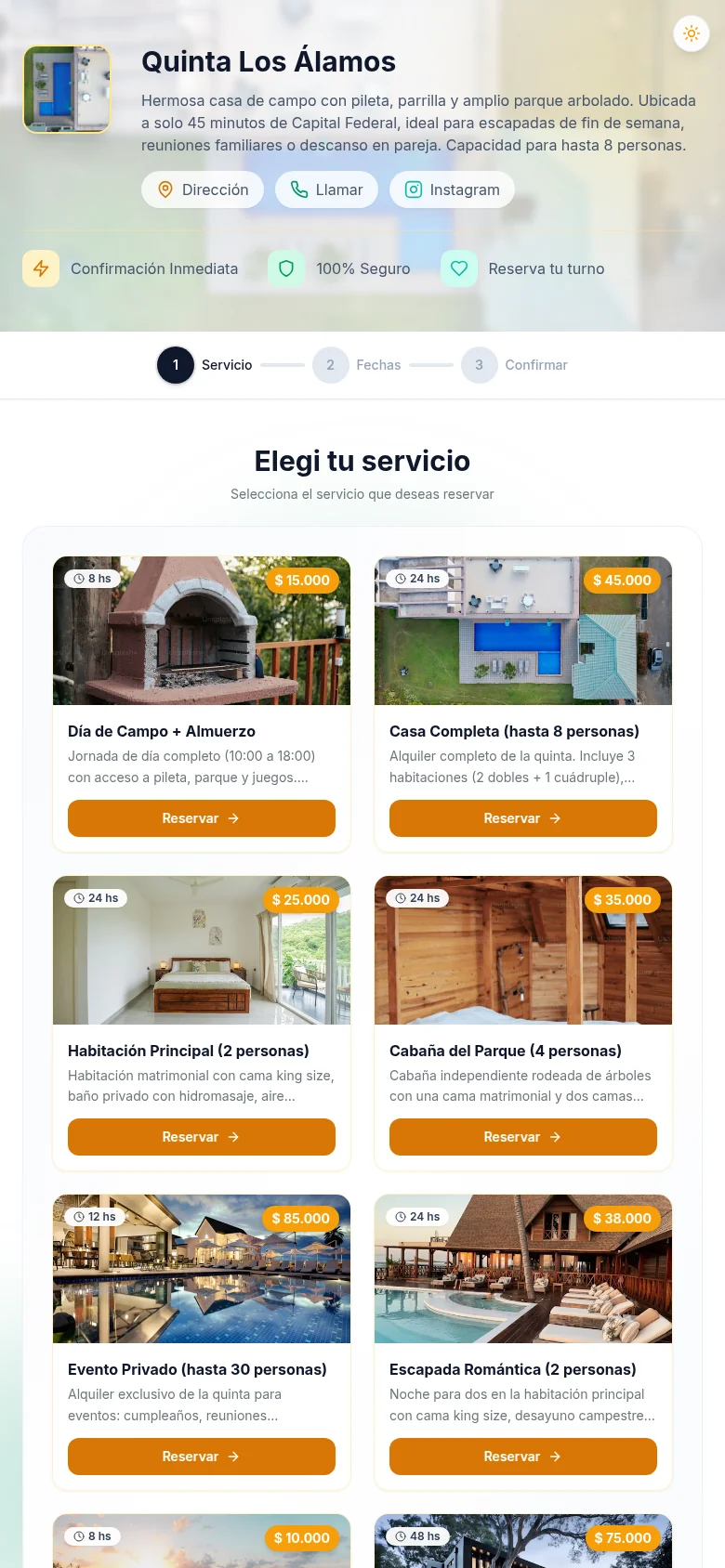 Alquiler temporario — vista móvil de reservas de propiedades