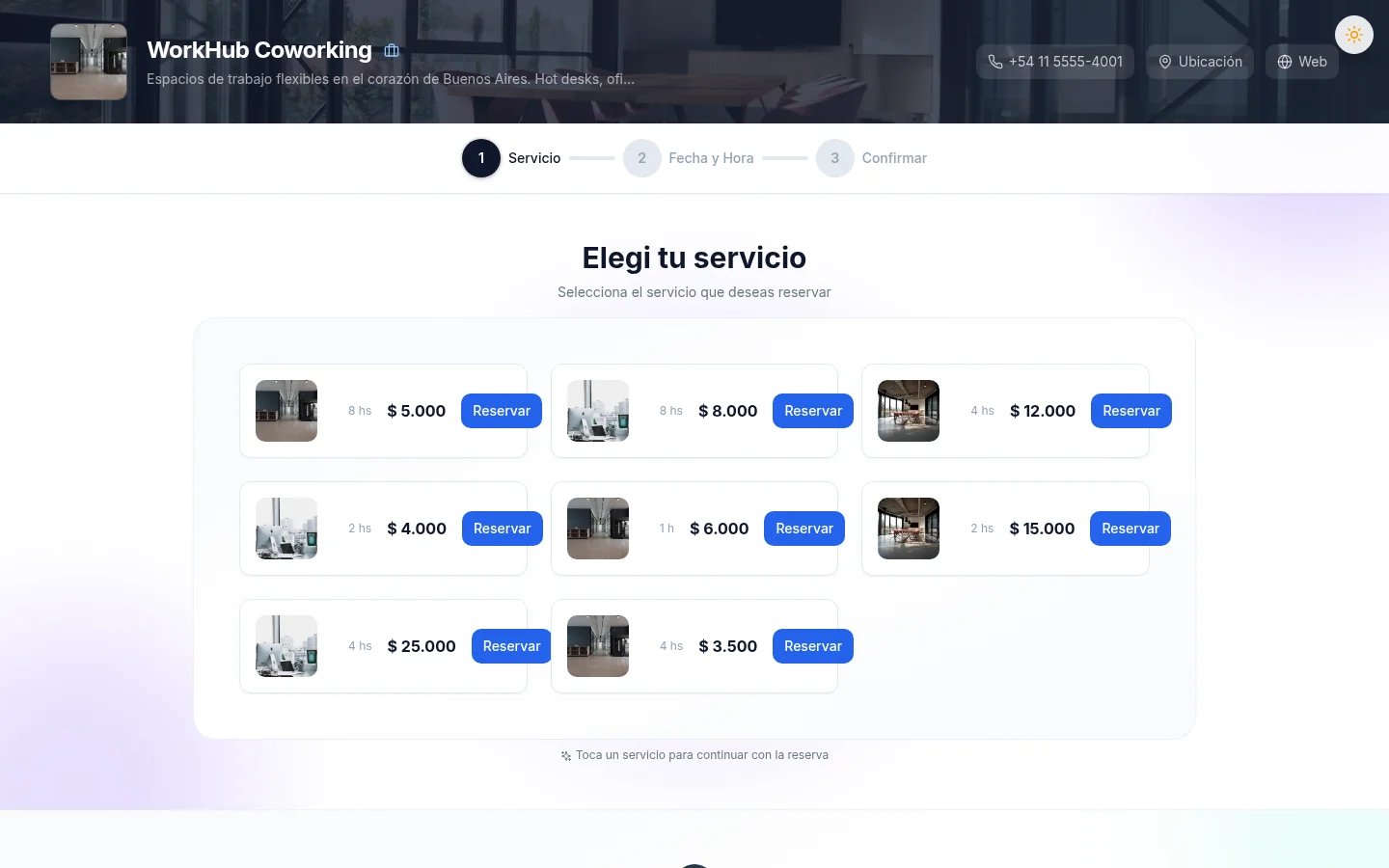 WorkHub Coworking — reservas de espacios de trabajo con calendario y disponibilidad