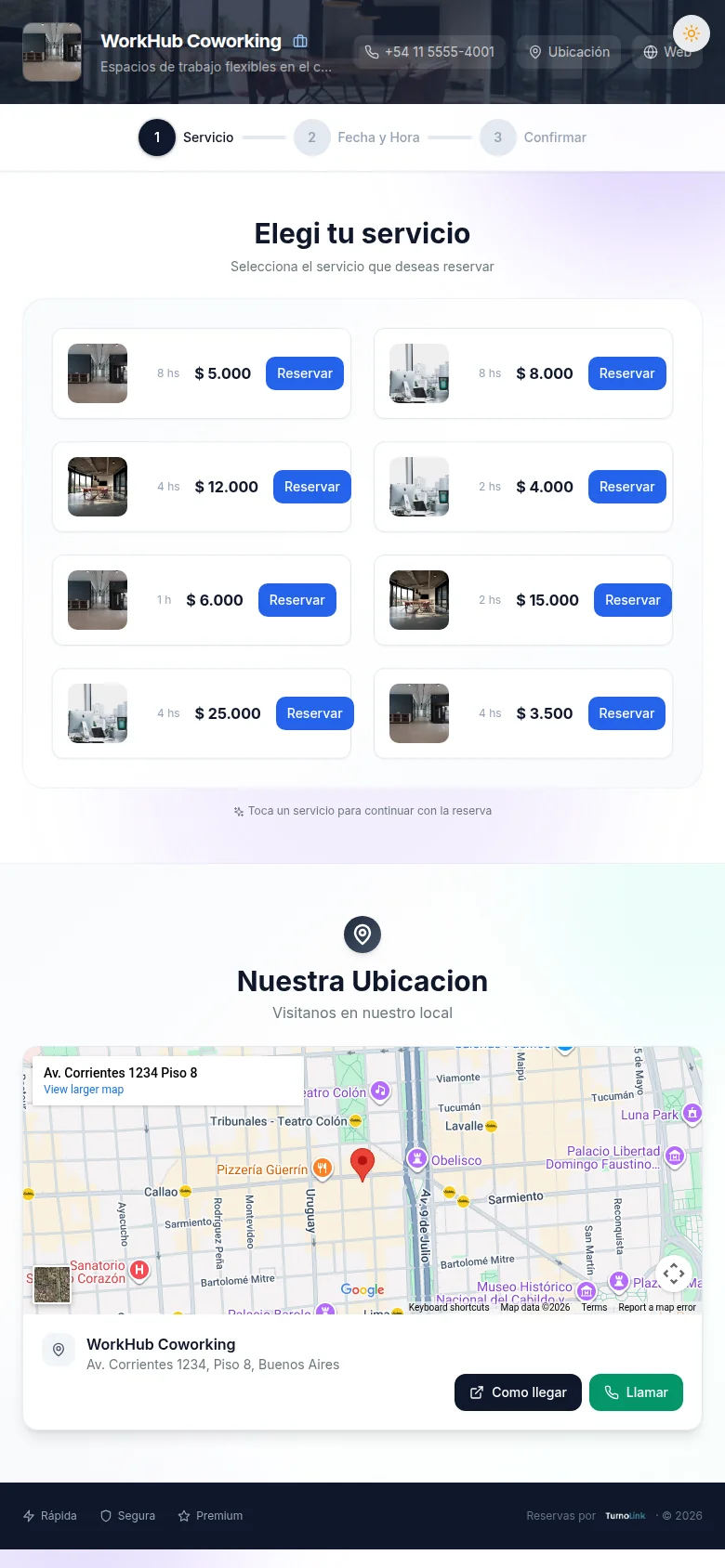 Disponibilidad de espacios de coworking en móvil