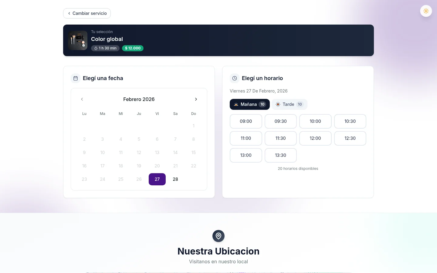 Elige día, hora y servicio