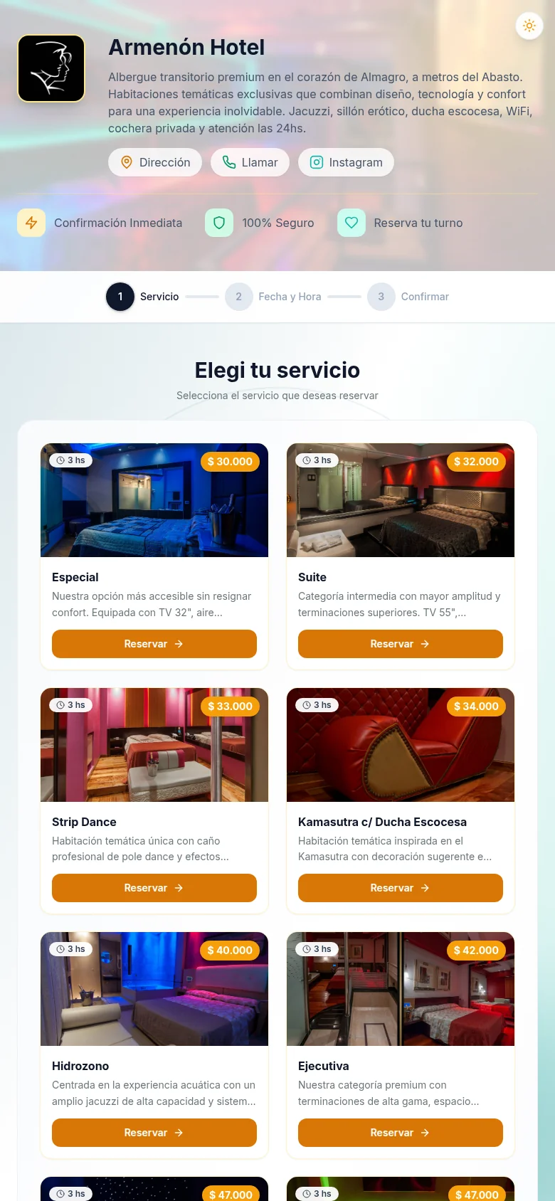 Disponibilidad de habitaciones 24/7 en móvil