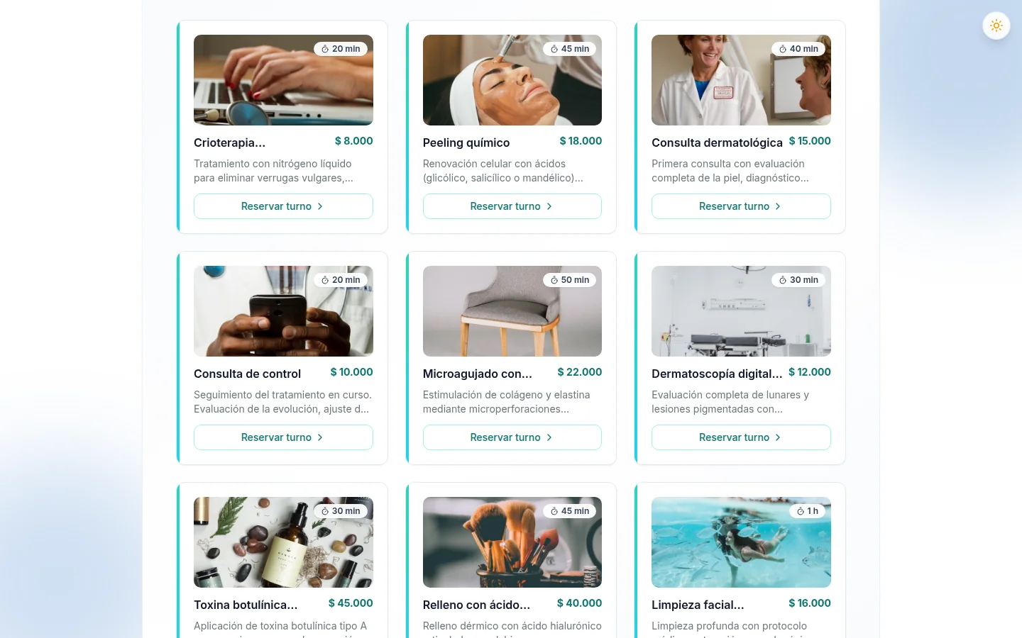 Servicios médicos configurados — consultas, tratamientos y estudios